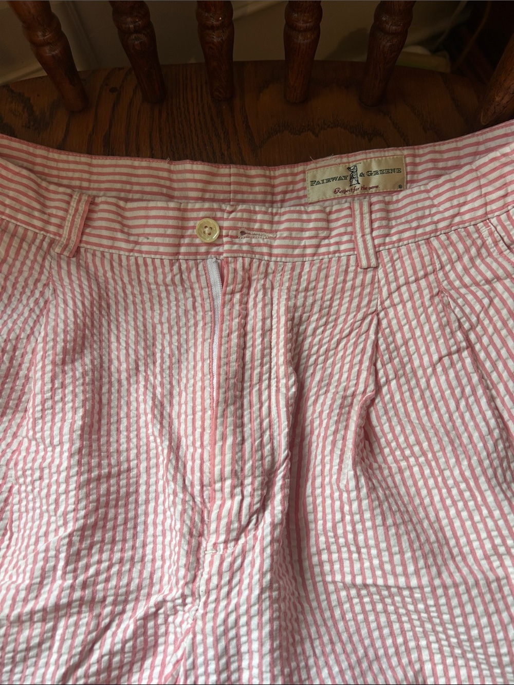 Fairway & Greene Pink and White Seersucker Shorts